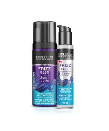 John Frieda Frizz Ease Dream Curls Air Dry Waves Styling Foam & Curl Defining Creme Oil with Rosehip Oil for Frizzy Wavy-Curly Hair (150mL + 100mL)