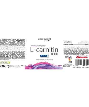 Best Body Nutrition L-Carnitine 1800 Capsules - Vegan Carnipure 1 Pack (93g) | International Shipping Available - Buy Online on GoSupps.com