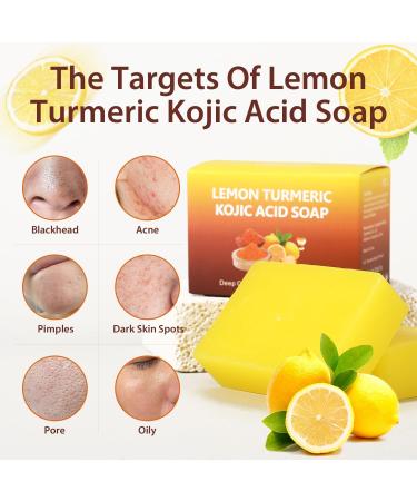 Lemon Turmeric Kojic Acid Soap Kojic Acid & Turmeric Soap for Face and Body Brightening Soap for Dark Spots Acne Lemon Acid for Deep Cleansing & Exfoliating Turmeric Glow Soap Bar 200g - Buy Online on GoSupps.com