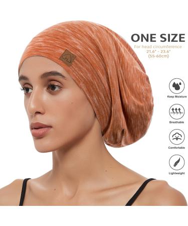 Silk Satin Sleep Cap Bonnet for Natural Curly Hair - Heather Orange | Adjustable Night Cap for Sleeping - Silk Lined Beanie Hat - Buy Online on GoSupps.com