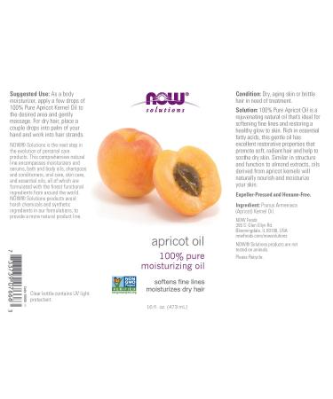 NOW Solutions Apricot Kernel Oil 16oz - Hair Moisturizer & Skin Rejuvenating Oil - Buy Online on GoSupps.com