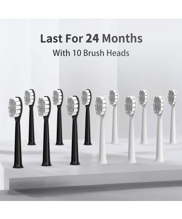 High Frequency Electric Toothbrush Set - 2 Pack, IPX7 Waterproof, USB Quick Charge, Rechargeable 60 Days - Black/White - Buy Online on GoSupps.com
