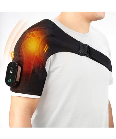 Heated Shoulder Massager Brace Support with Vibration Heating Electric Shoulder Wrap with Massage 3 Modes Cordless Vibration Shoulder Pad for Men and Women Fits for Left or Right Shoulder Black Black Large