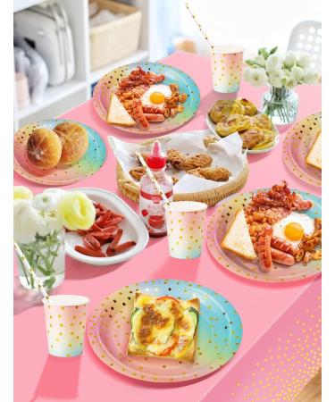 Nkaiso 126 Piece Party Tableware Rainbow Colors Theme Kids Birthday Decoration Party Accessories Set Birthday Paper Cups Paper Plates Napkins for Wedding Shower Engagement Wedding-25 Guests - Buy Online on GoSupps.com