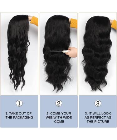 Long Black Wavy Wig for Women 24 Inch Middle Part Curly Synthetic Hair Natural Looking Heat Resistant Fiber for Daily Party Use (Black) - Buy Online on GoSupps.com