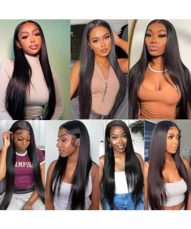 Lace Front Human Hair Wig 24 Inch Black Color | 13x4 HD Transparent Straight Frontal Wig 180% Density | Brazilian Virgin Hair Pre Plucked with Baby Hair for Black Women - Buy Online on GoSupps.com
