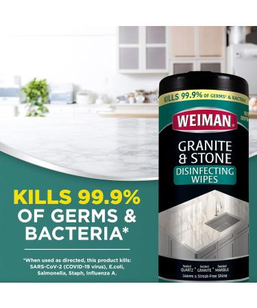 Weiman Granite Disinfectant Wipes - 2 Pack - 30 Wipes with Polishing Cloth - Clean, Disinfect, and Shine Sealed Granite & Stone Countertops - Buy Online on GoSupps.com