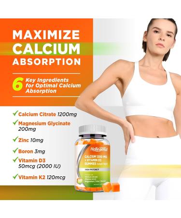 HOLLEGEND Calcium 1200 mg with Vitamin D3 Gummies Calcium Citrate Chewables with Magnesium Zinc Vitamin K2 Boron Bone Health Sugar Free 60 Count - Buy Online on GoSupps.com