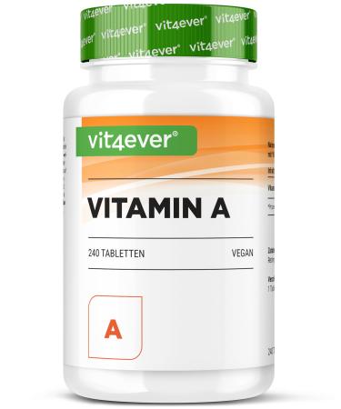 Vitamin A - 10 000 I.E. (3000 g) - 240 tablets - laboratory test (active ingredient content & purity) - retinyl acetate - without undesirable additives - high -dosed - vegan