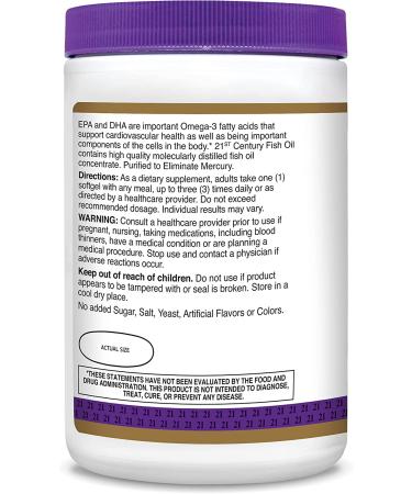 21st Century Fish Oil 1000 mg - 300 Softgels for Heart & Joint Health - Buy Online on GoSupps.com