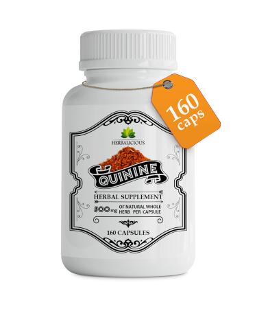 Quinine Capsules - Cinchona Officinalis Bark Herbal Supplement for Muscle & Leg Cramps Relief, Cramp Defense and Overall Digestive Health - All-Natural Quinine Sulfate Pills, 500mg, 160 Tablets