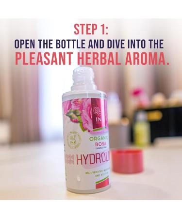 InaEssentials Organic Rose Water - Hydrolina Hydrating Toner for Dry Skin for Face and Body Hydrosol Skin Care - Buy Online on GoSupps.com
