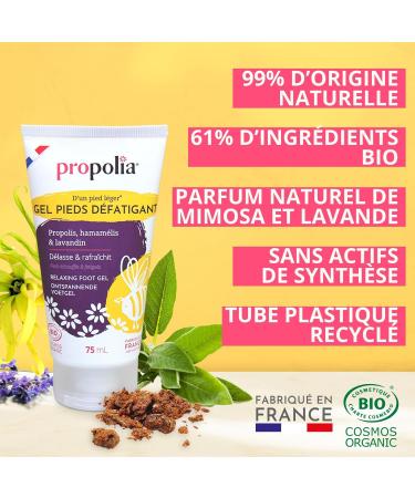 PROPOLIA - Organic - Relaxing foot gel - Soothing sanitizing and antiperspirant - Fresh texture - Propolis Clary Sage Cypress Witch Hazel & Arnica - Made in France - 75 ml - Buy Online on GoSupps.com