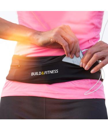 Build & fitness running belt women and men flip-waist belt pocket key clip-cell phone pocket suitable for iPhones Samsung L / 34 -39 (87-98cm) Black / Black