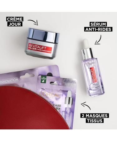 L'Or al Paris Plumping Routine Gift Kit Pure Hyaluronic Acid Hydration Volume & Firmness Anti-Wrinkle Serum Revolumizing Cream & 2 Serum Masks Revitalift Filler 4 products - Buy Online on GoSupps.com