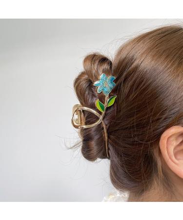 2 Pcs White and Blue Metal Flower Hair Clips for Women - Non Slip Large Claw Clips for Thick Thin Curly Hair - Exquisite Spring Hair Accessories - Buy Online on GoSupps.com