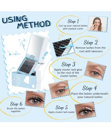 KevKev Lash Clusters 96 Pcs DIY Eyelash Extensions with Spin Mirror - Soft and Thin Band for Eye Makeup Travel - C-10-16 Mix - Buy Online on GoSupps.com