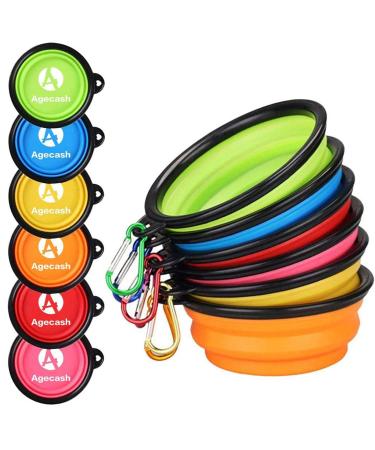 AGECASH A Collapsible Dog Bowls, Travel Dog Bowls, Portable Foldable Cat Dog Water Food Feeding Pet Bowl with Carabiners for Walking Park Hiking 6 pack