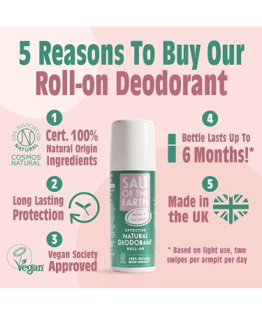 Salt of the Earth Melon & Cucumber Deodorant Roll On - 100% Natural, Vegan & Cruelty Free - 75ml - Buy Online on GoSupps.com