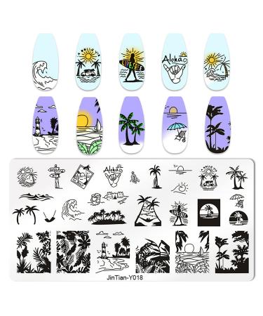 Summer Nail Stamp Template Kit - 4 Pcs Dolphin Starfish Coconut Leaf Stamping Plates Set | Nail Art Templates with Stamper & Scraper | Manicure Supplies - Buy Online on GoSupps.com