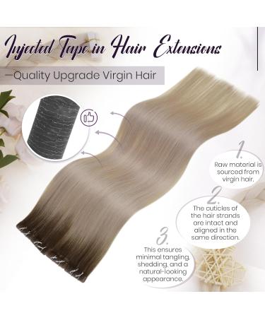 Buy Laavoo Real Hair Tape Extensions - 60cm Virgin Blond Ombre Balayage & Seamless 5pcs | Premium Quality #9A/10.5g - Buy Online on GoSupps.com