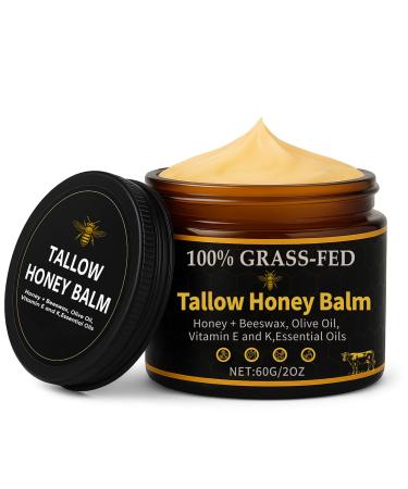 WNOHIQ Beef Tallow for Skin Organic Grass-Fed Beef Tallow Balm Tallow and Honey Balm with Raw Honey Olive Oil - Body & Face Moisturizer Soothes and nourishes for Dry & Sensitive Skin