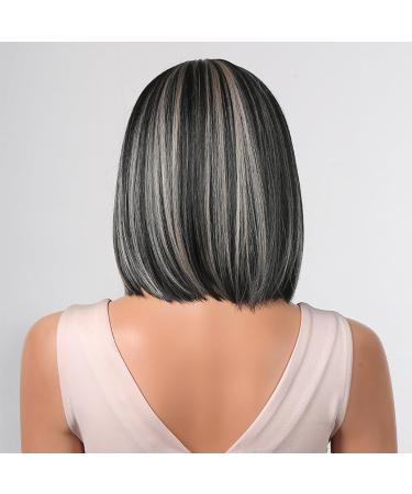 Testar 14-Inch Black & Gray Bob Wig for Women - Short Synthetic Wig with Ponytail & Highlights | Heat-Resistant Fiber for Daily & Party Use - Buy Online on GoSupps.com