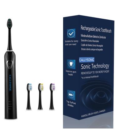 CallySonic Premium Electric Toothbrush True 48 000VPM Sonic Toothbrushes + 4 Replacement Brush Heads One Charge for 120 Days - H31 Black (3-Year Exchange)