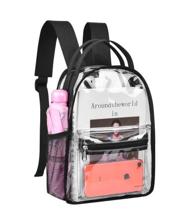 AROUVOG Mini Clear Backpack for Stadium, See Through bag small Backpacks Transparent for Sports,Stadium,Security Travel(Black) Mini Size 12"x 8.5"x 4.7"