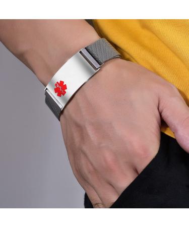 YOTHIWAD Medical Alert Bracelets for Men Women Medical Id Bracelets with Free Laser Engraving Adjustable Stainless Steel Band Magnetic Security Clasp Dual-Side Engraving *CUSTOM ENGRAVING - Buy Online on GoSupps.com