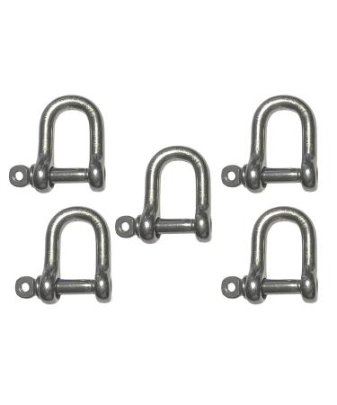5 Pack Stainless Steel 316 Forged D Shackle 3/16" (5mm) Marine Grade Dee