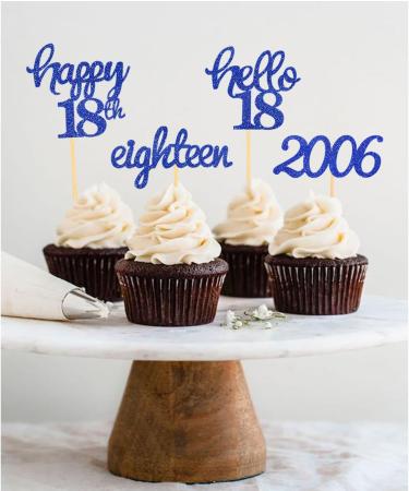 24 Glitter 18th Birthday Cupcake Toppers - Blue Decoration for 2006 Born Boys | 18th Birthday Party Accessories & Cake Decorations - Buy Online on GoSupps.com