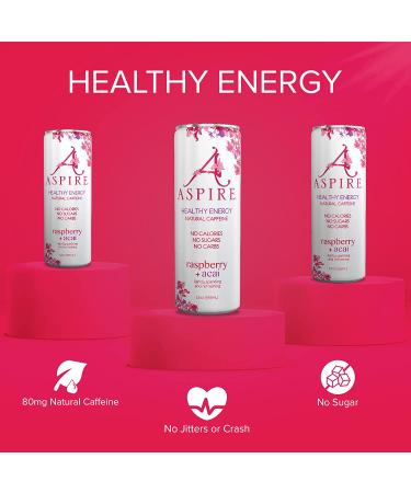 Aspire Healthy Energy Drink - Natural Caffeine, No Calories, Sugar, or Carbs | Vitamins B, C, Biotin | No Preservatives, Gluten Free | Vegan, Kosher, Keto-Friendly | 12 oz Can, Raspberry Acai (Pack of 12) - Buy Online on GoSupps.com