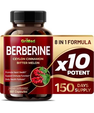 GriMed GlucoSustain Berberine 9 500mg Ceylon Cinnamon Bitter Melon Supports Healthy Immune System Improves Heart Health & Glucose Wellness- Made in The USA (90 Count (Pack of 1)) - Buy Online on GoSupps.com