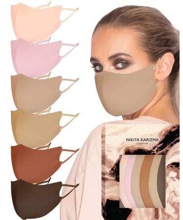KARIZMA Face Wardrobe Cloth Face Mask. 6 Soft Masks Washable Fabric with Adjustable Ear Loops. ‘Earth Shades’ Pack. Face Mask Reusable and Stretchy. Fabric Face Masks 6 Pieces