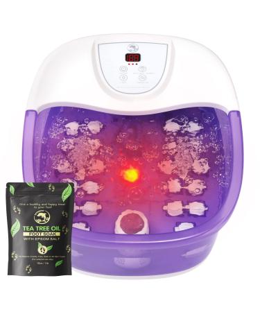 ECARBME Foot Spa Bath Massager with Heat Bubbles and Vibration Massage and Jets  16OZ Tea Tree Oil Foot Soak Epsom Salt  Pedicure Foot spa with Infrared Light  22 Rollers & Adjustable Temp Violet