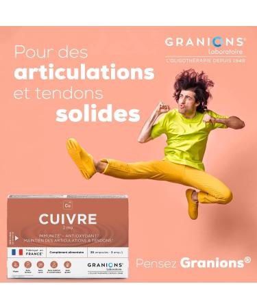Granions COPPER 2 mg - 30 ampoules 15 days - Immunity - Antioxidant - Support of joints and tendons - 2 mg of copper - Made in France - Buy Online on GoSupps.com