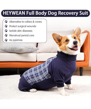 HEYWEAN Dog Recovery Suit Long Sleeve Bodysuit Blue Plaid | Post Surgery Wound Protector & Cone Alternative | M - Buy Online on GoSupps.com