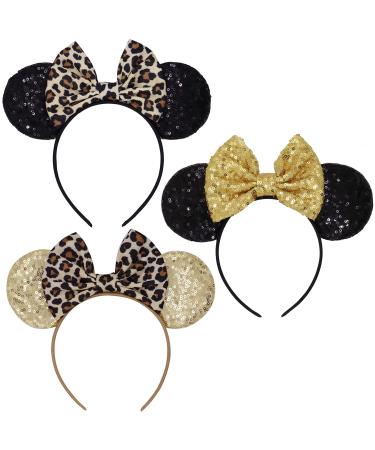 LIHELEI Minnie Mouse Ears Headband with Leopard Bows, Party Decoration Headbands for Halloween Costume, Headwear Hair Accessories for Women Girls-3 PCS A Style A-3PCS