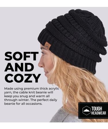 Womens Black Cable Knit Beanie Hat - Warm & Stylish Winter Cap by Tough Headwear - Buy Online on GoSupps.com
