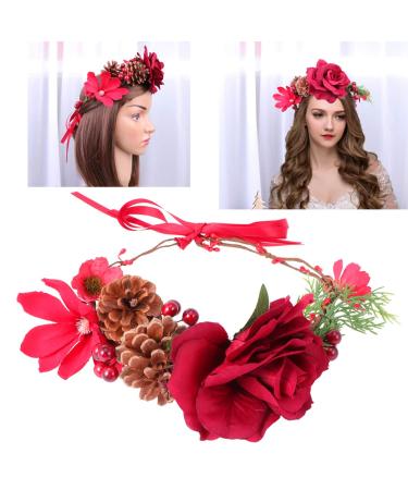 Beaupretty Christmas Hair Wreath Headdress - Natural Berries Rose Flowers & Leaves | Adjustable Band for Women - Buy Online on GoSupps.com