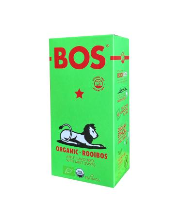 BOS Flavored Rooibos Tea Teabags - Rainforest Alliance Certified & Organic - Caffeine-Free South African Red Bush Herbal Tagless Teabags - Happiness has a Flavor (Apple & Mint, 20 bags) Apple & Mint 20 bags