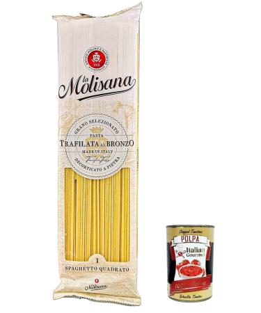 Italian Gourmet E.R. La Molisana Spaghetto Quadrato No. 1 Pasta Lenta Lavorazione Bronze Drawing Pasta 500 g + Pulpa Gourmet Italian 400 g Pack of 10