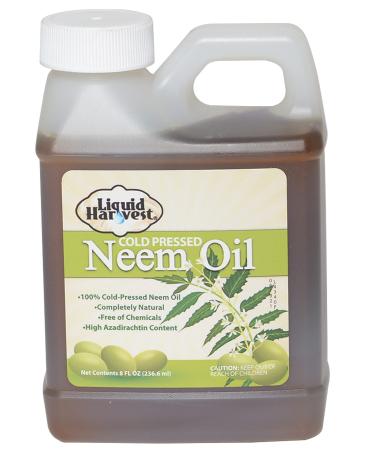 Liquid Harvest 100% Cold Pressed Neem Oil 8oz, Rich Azadirachtin Content for Plants & Neem Oil Spray Solutions
