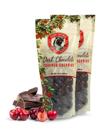 Cherry Republic Dark Chocolate Cherries - Authentic & Fresh Chocolate Covered Cherries Straight from Michigan - 2 x 16 Ounces Dark Chocolate 16 Ounce (Pack of 2)