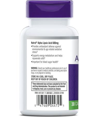 Buy Natrol Alpha Lipoic Acid 600 mg Caps (30 ct) - Supports Antioxidant Health & Metabolism | Best International Shipping - Buy Online on GoSupps.com