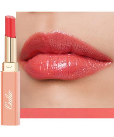 Oulac 2 in1 lipstick and lip balm juicy and shiny lip care lipstick smooth and hydrated lips shiny finish for dry cracked and brittle lips vegan (04) coral red (04)