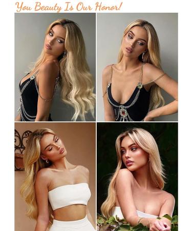 Blonde Ombre Wavy Wig with Dark Roots - Long Curly Synthetic Hair for Women - Heat Resistant Natural Looking Wig for Halloween/Party/Cosplay - Buy Online on GoSupps.com