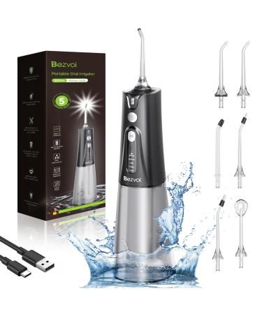 Water Flosser Teeth Pick: 5 Modes Cordless Water Dental Floss 300ML Portable Rechargeable IPX7 Waterproof Electric Water Flossing Cleaning Picks with 6 Jet Tips Oral Irrigator Cleaner Black