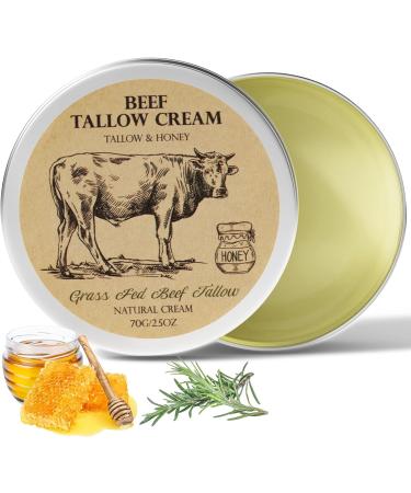 Beef Tallow for Skin Tallow and Honey Cream Tallow Face Moisturizer Natural Grass-Fed Beef Tallow Balm with Raw Honey Moisturizing Cream for Body Lotion Skin Care for Skin (2.47 Oz) 2.5 Ounce (Pack of 1)